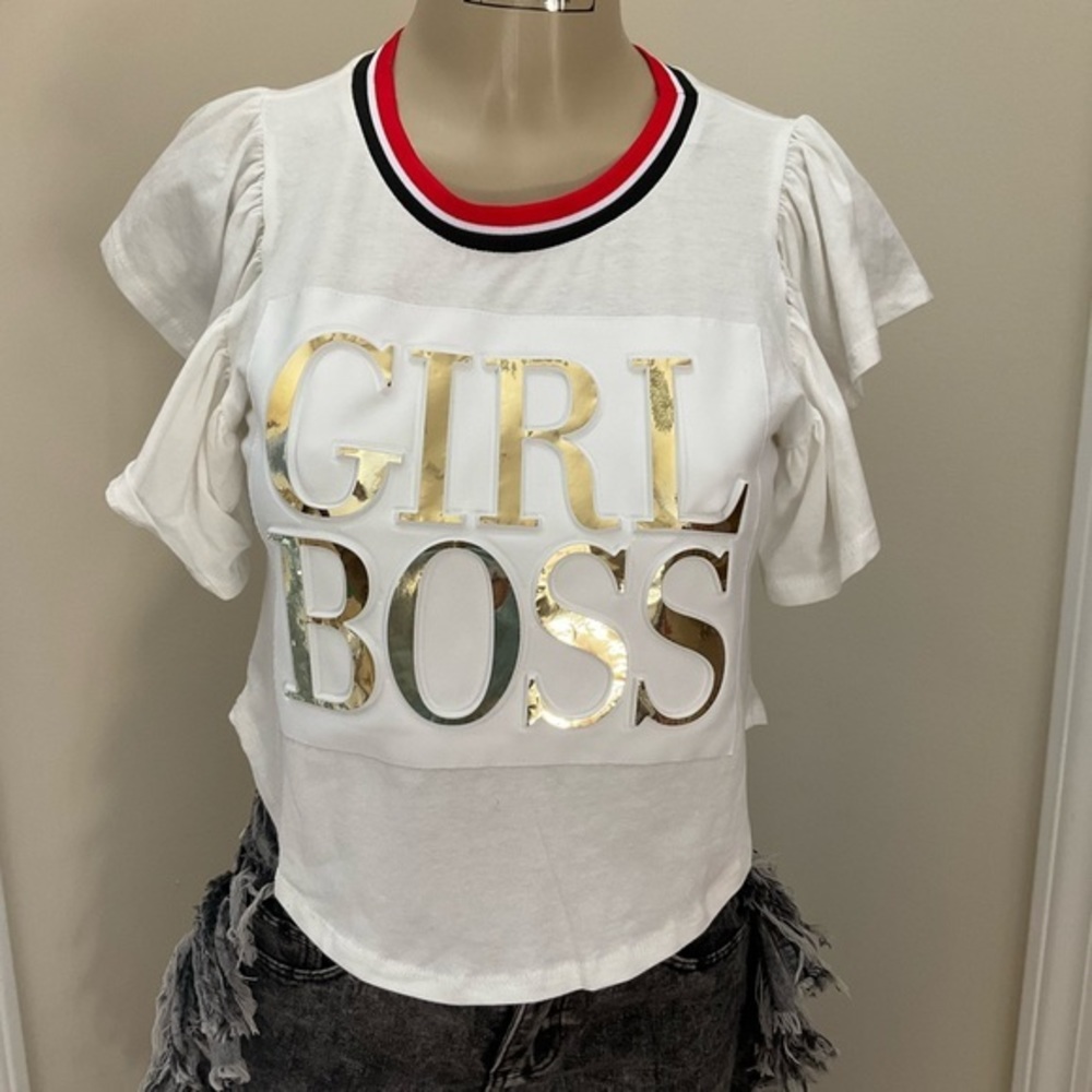Girl Boss Cropped Ruffle Sleeve Top